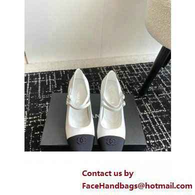 Chanel heel 6.5cm Lambskin  &  Grosgrain Mary Janes G45697 White 2024